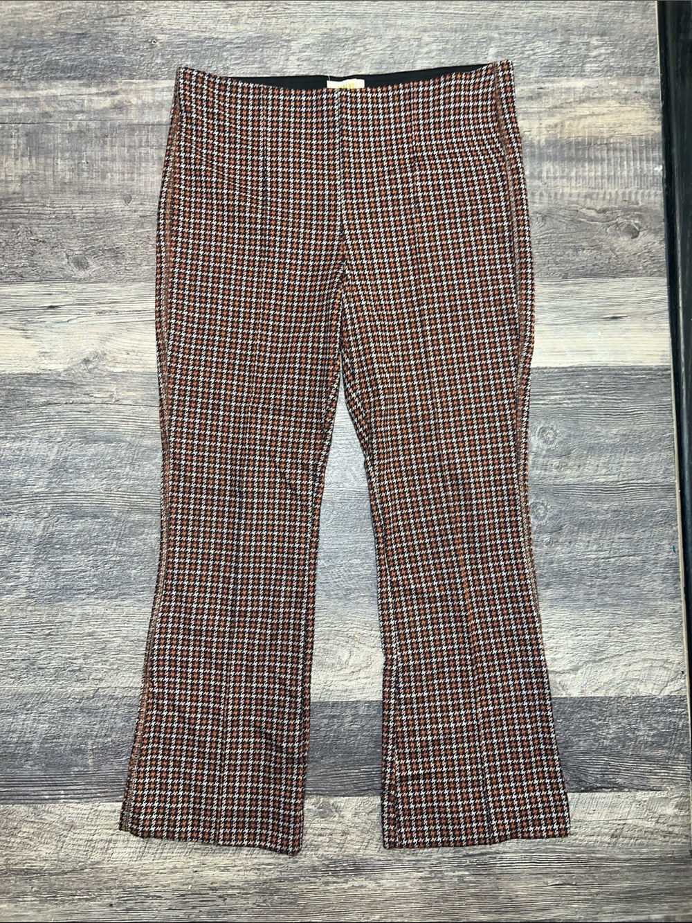 Maeve Margot Kick Flare Pants Blue Orange Houndstooth Retro Size Medium